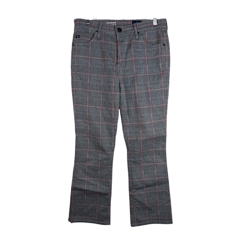 AG Adriano Goldschmied Jodi High Rise Flare Crop Plaid Pants size 27R Grey/Black